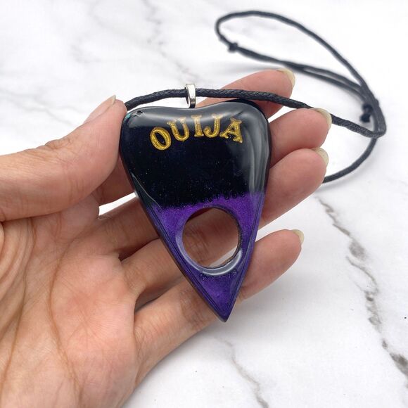 Black Purple Chrome Dipped Ouija Planchette Necklace - Picture 2 of 11